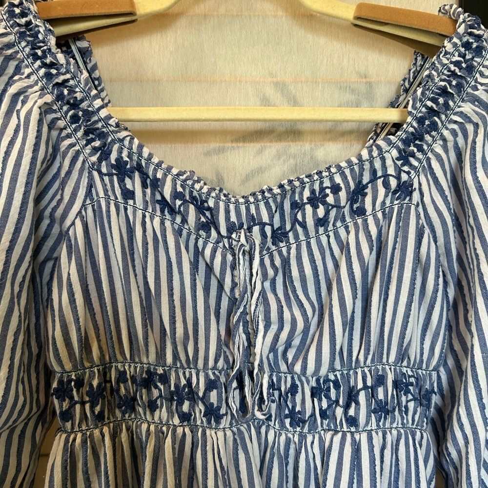 AE Peasant Stripe Puff Sleeve Mini Dress S - Picture 9 of 12